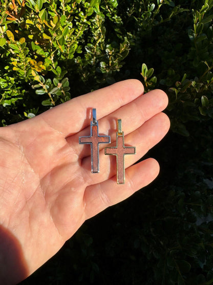 HarlemBling Real 925 Silver & Wood Inlay Plain Religious Cross Pendant Necklace Handmade