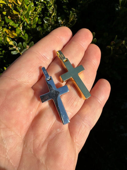 HarlemBling Real 925 Silver & Wood Inlay Plain Religious Cross Pendant Necklace Handmade