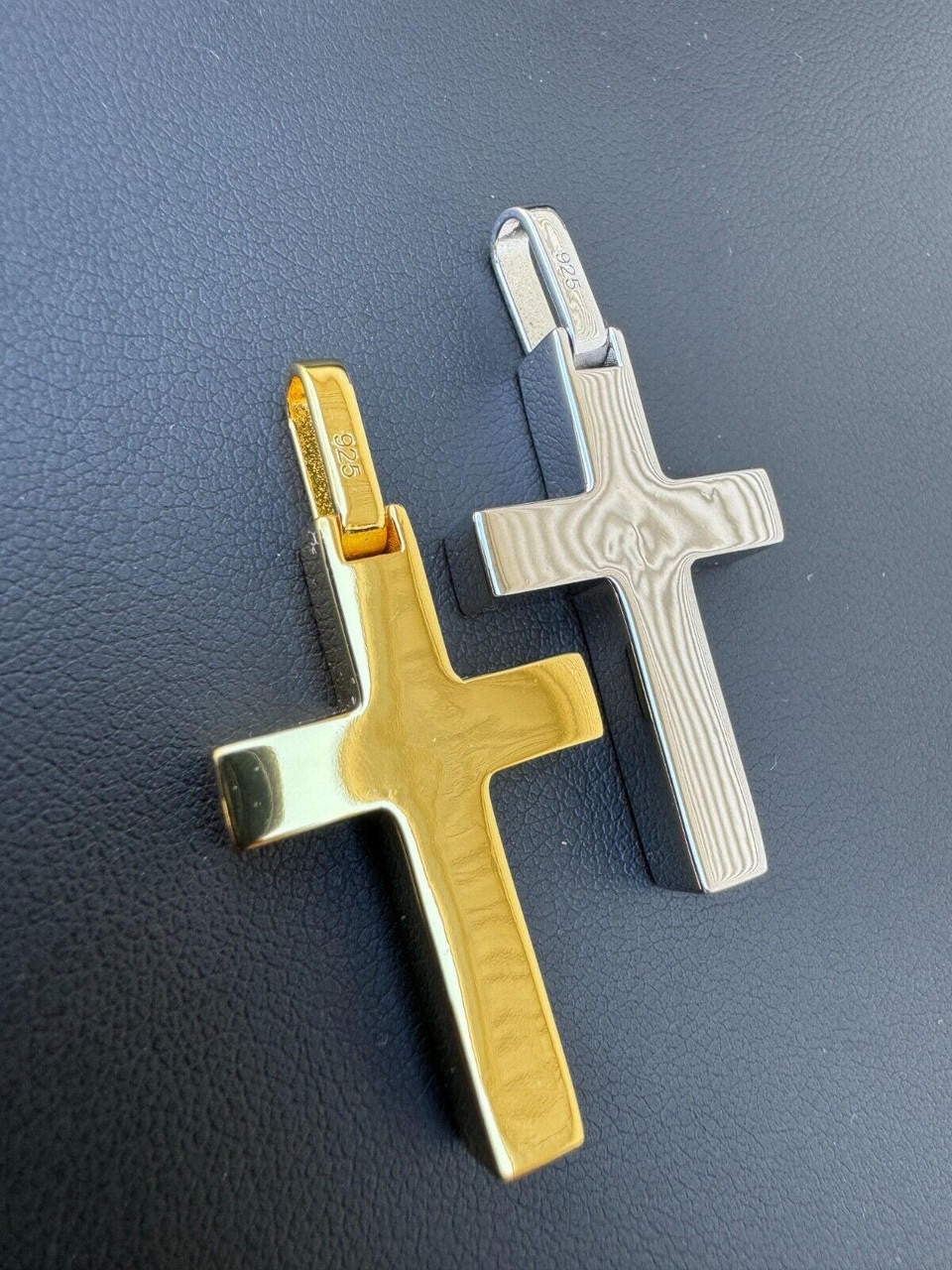 HarlemBling Real 925 Silver & Wood Inlay Plain Religious Cross Pendant Necklace Handmade