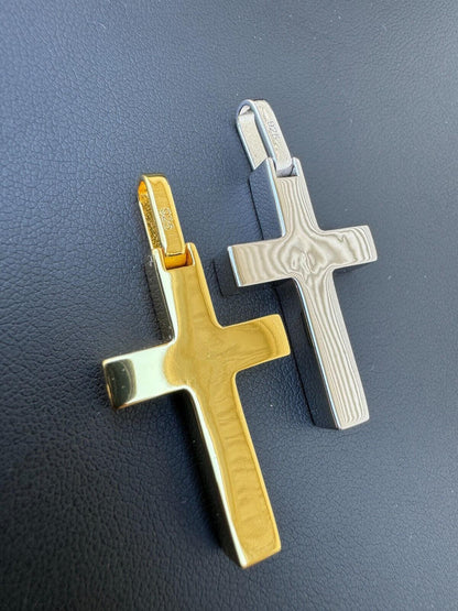 HarlemBling Real 925 Silver & Wood Inlay Plain Religious Cross Pendant Necklace Handmade