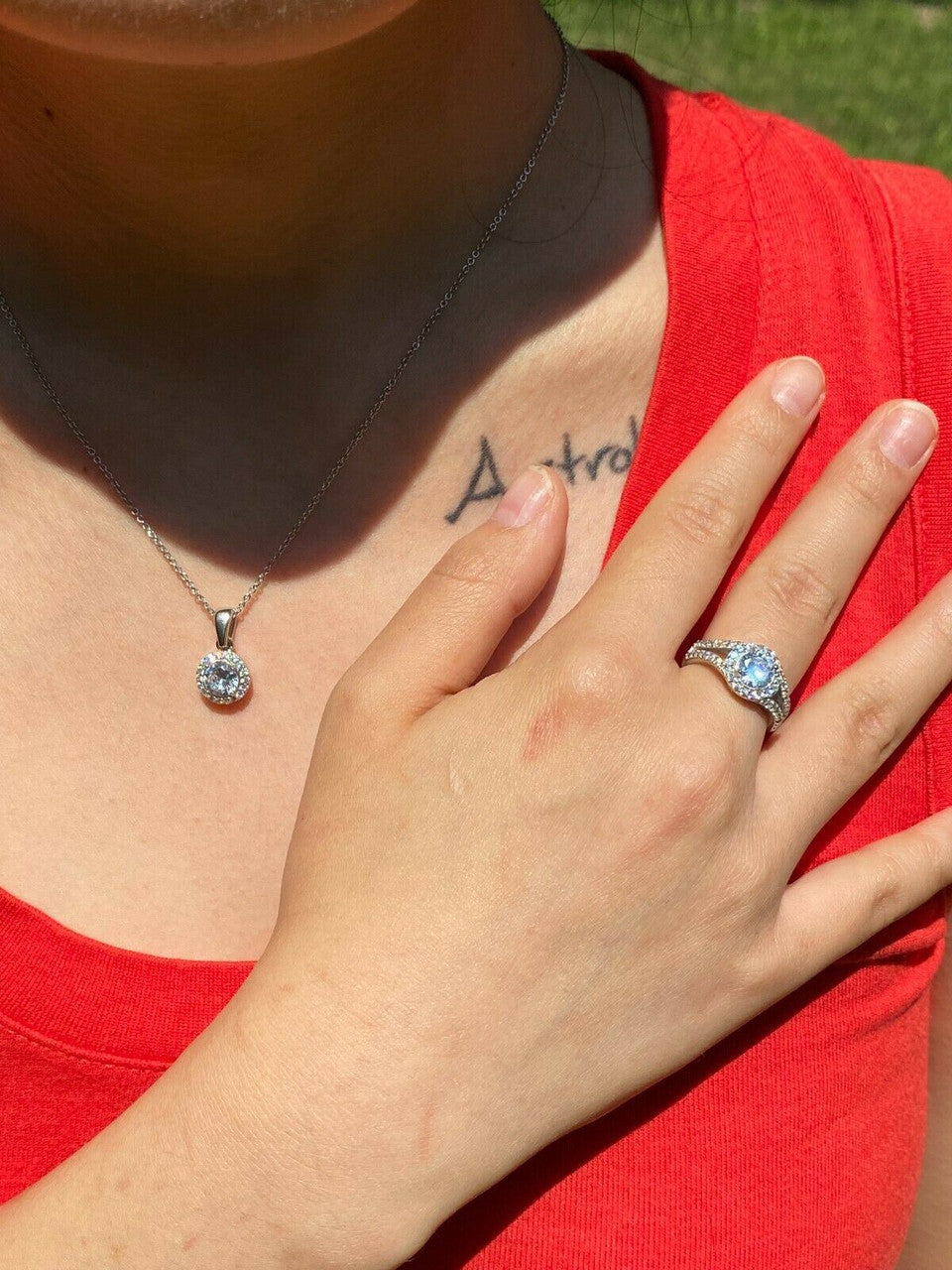 HarlemBling Real 925 Silver Diamond Ring Pendant Necklace Earrings Jewelry Set Wedding Girls