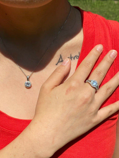 HarlemBling Real 925 Silver Diamond Ring Pendant Necklace Earrings Jewelry Set Wedding Girls