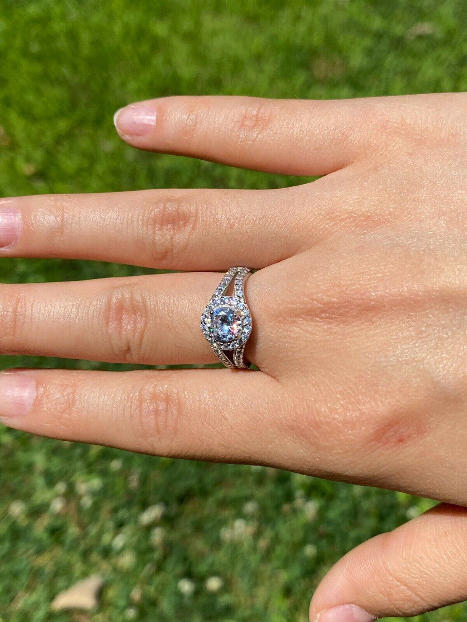 HarlemBling Real 925 Silver Diamond Ring Pendant Necklace Earrings Jewelry Set Wedding Girls