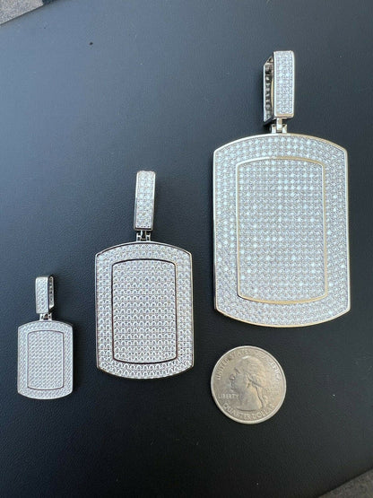 HarlemBling Real 925 Silver Dog Tag Iced Hip Hop Pendant Necklace - Man Made Diamond Bling