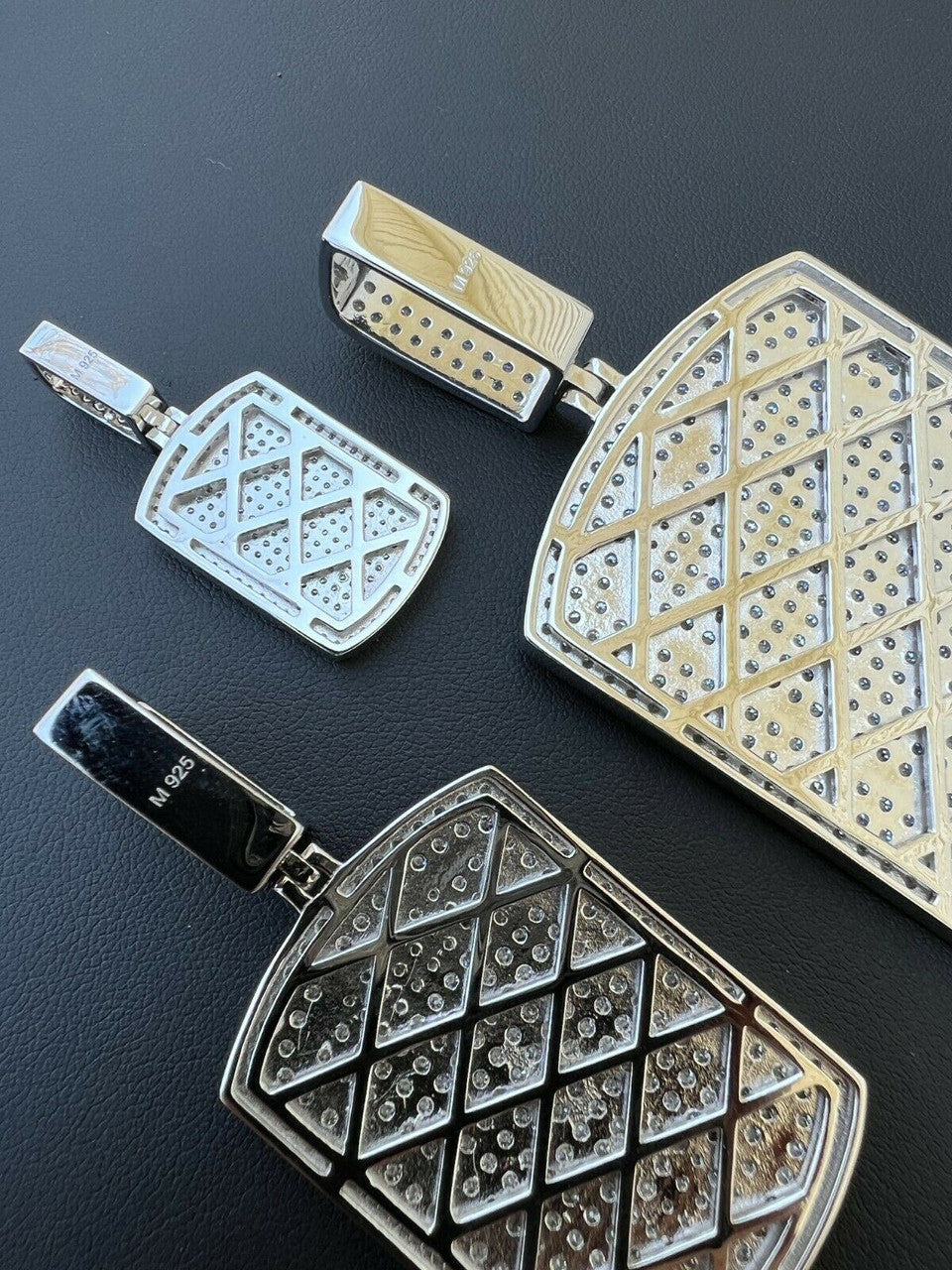 HarlemBling Real 925 Silver Dog Tag Iced Hip Hop Pendant Necklace - Man Made Diamond Bling