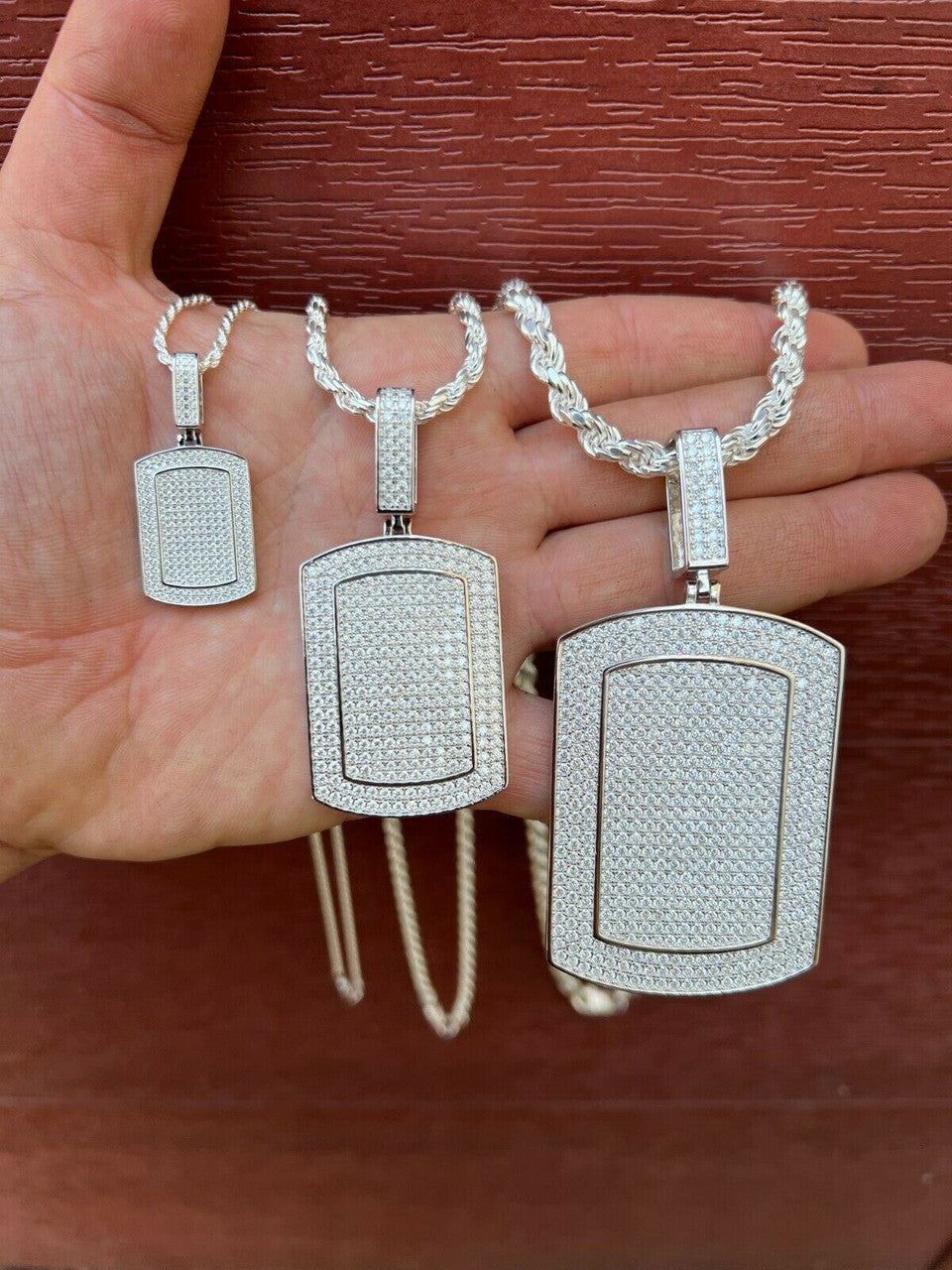 HarlemBling Real 925 Silver Dog Tag Iced Hip Hop Pendant Necklace - Man Made Diamond Bling