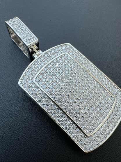 HarlemBling Real 925 Silver Dog Tag Iced Hip Hop Pendant Necklace - Man Made Diamond Bling