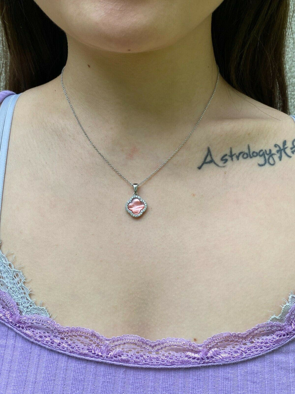 HarlemBling Real 925 Silver Four Leaf Clover Pink Pearl Ring Necklace and Earrings Ladies Set