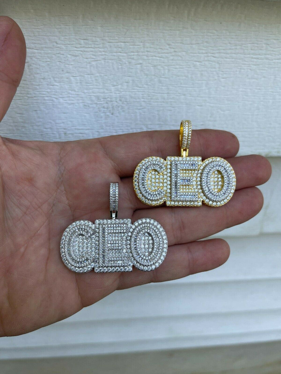 HarlemBling Real 925 Silver / Gold Large Iced Baguette Diamond CEO Big Boss Necklace Pendant