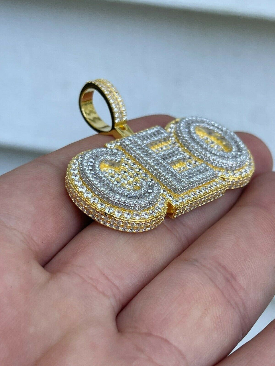 HarlemBling Real 925 Silver / Gold Large Iced Baguette Diamond CEO Big Boss Necklace Pendant