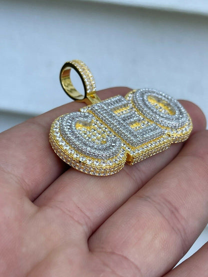 HarlemBling Real 925 Silver / Gold Large Iced Baguette Diamond CEO Big Boss Necklace Pendant