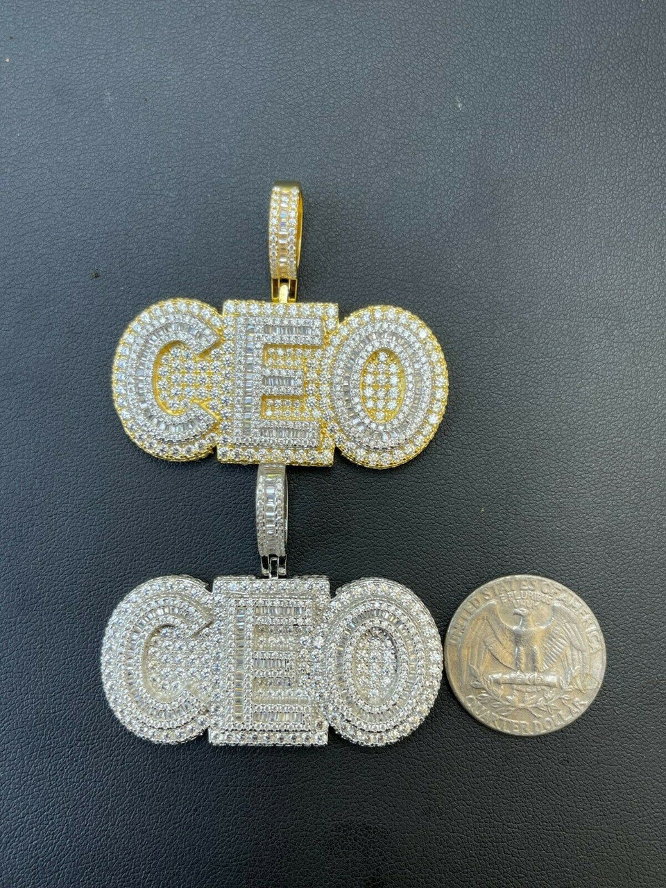 HarlemBling Real 925 Silver / Gold Large Iced Baguette Diamond CEO Big Boss Necklace Pendant