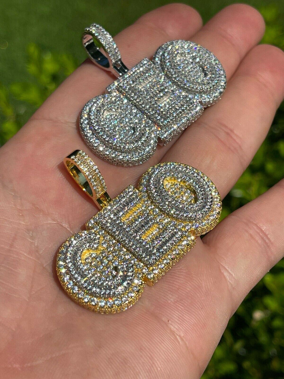 HarlemBling Real 925 Silver / Gold Large Iced Baguette Diamond CEO Big Boss Necklace Pendant