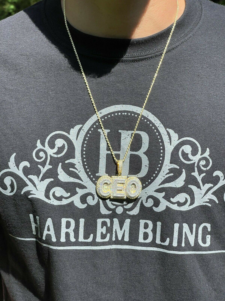 HarlemBling Real 925 Silver / Gold Large Iced Baguette Diamond CEO Big Boss Necklace Pendant
