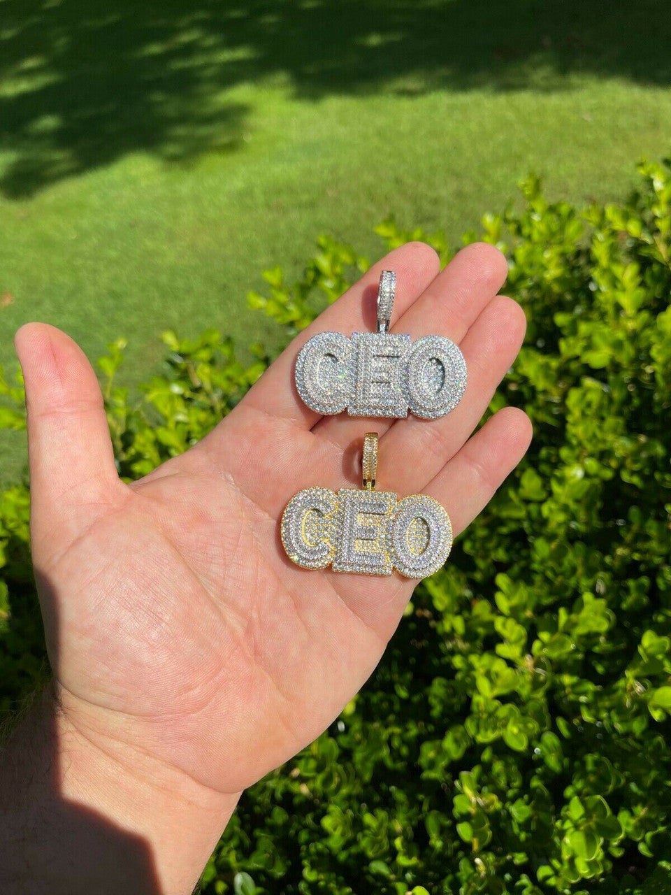 HarlemBling Real 925 Silver / Gold Large Iced Baguette Diamond CEO Big Boss Necklace Pendant