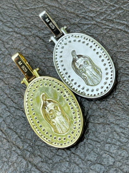 HarlemBling Real 925 Silver / Gold MOISSANITE Virgin Mary Necklace Pendant Iced Medallion