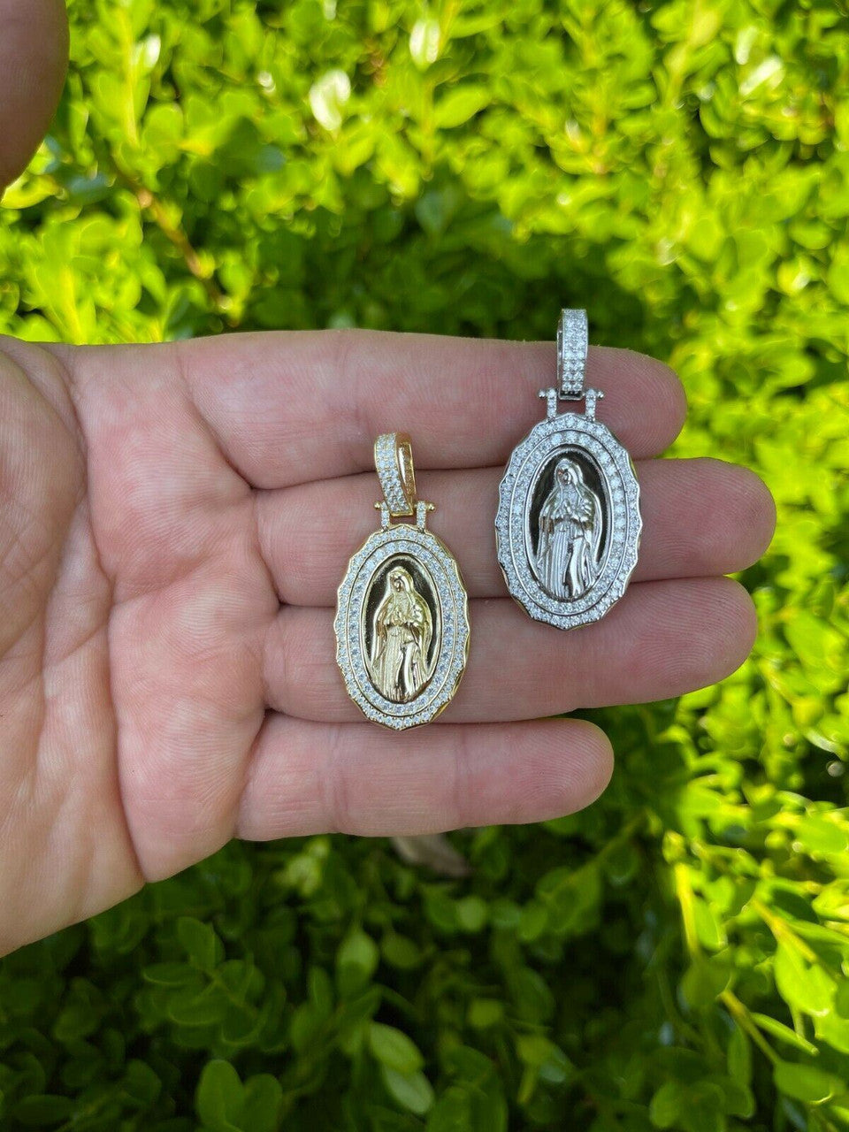 HarlemBling Real 925 Silver / Gold MOISSANITE Virgin Mary Necklace Pendant Iced Medallion