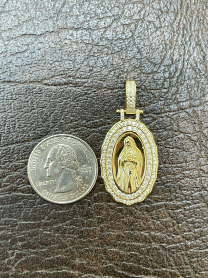HarlemBling Real 925 Silver / Gold MOISSANITE Virgin Mary Necklace Pendant Iced Medallion