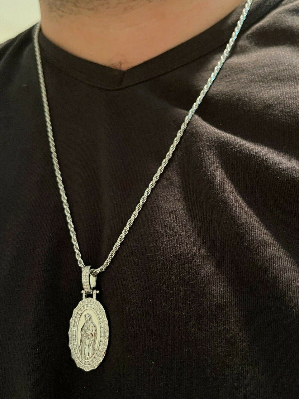 HarlemBling Real 925 Silver / Gold MOISSANITE Virgin Mary Necklace Pendant Iced Medallion