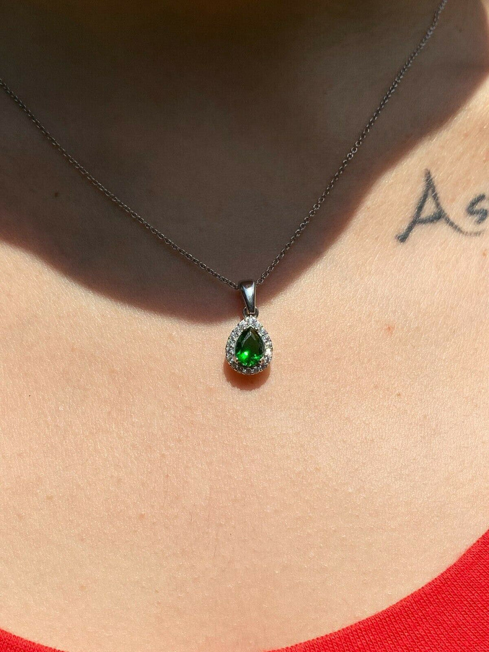 HarlemBling Real 925 Silver Green Pear Emerald Diamond Ring Pendant Necklace Earrings Set