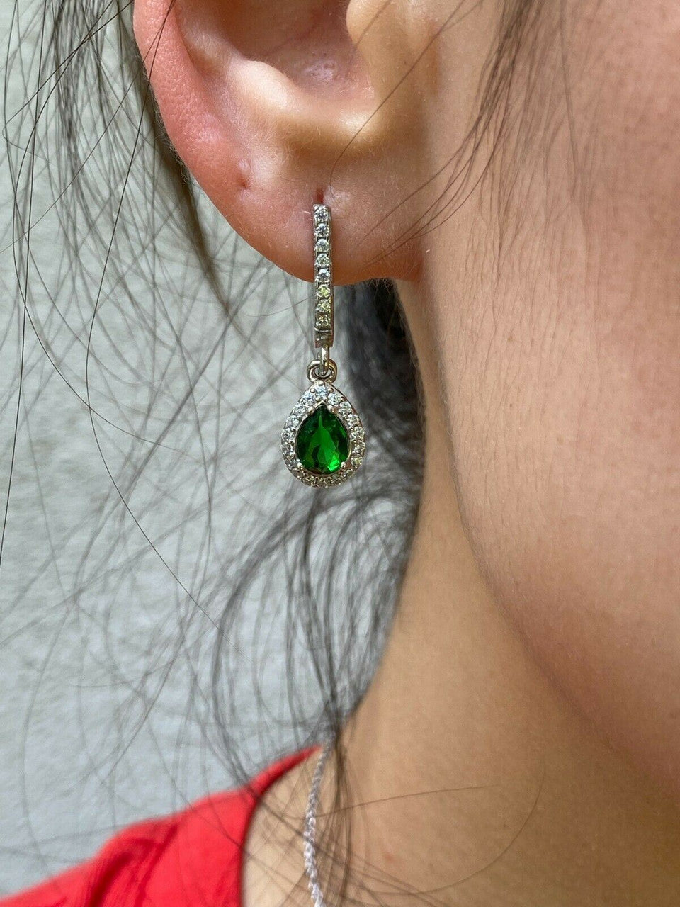 HarlemBling Real 925 Silver Green Pear Emerald Diamond Ring Pendant Necklace Earrings Set