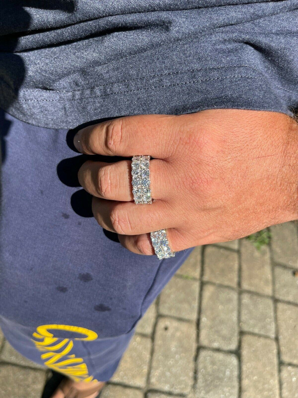 HarlemBling Real 925 Silver Hip Hop Iced Tennis 10mm Moissanite Ring - Passes Diamond Tester