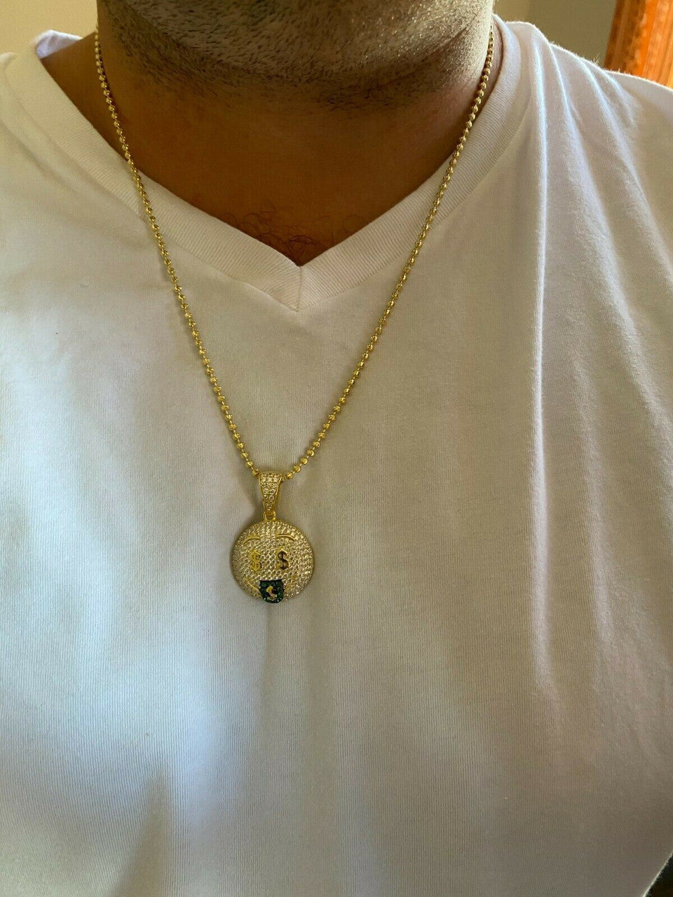 HarlemBling Real 925 Silver Hip Hop Pendant Necklace Iced Emoji Money Mouth Rich Money
