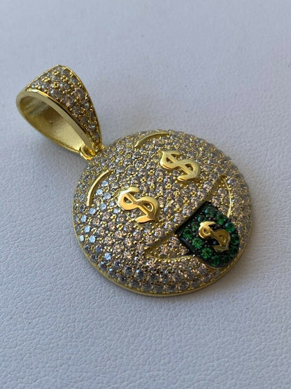 HarlemBling Real 925 Silver Hip Hop Pendant Necklace Iced Emoji Money Mouth Rich Money
