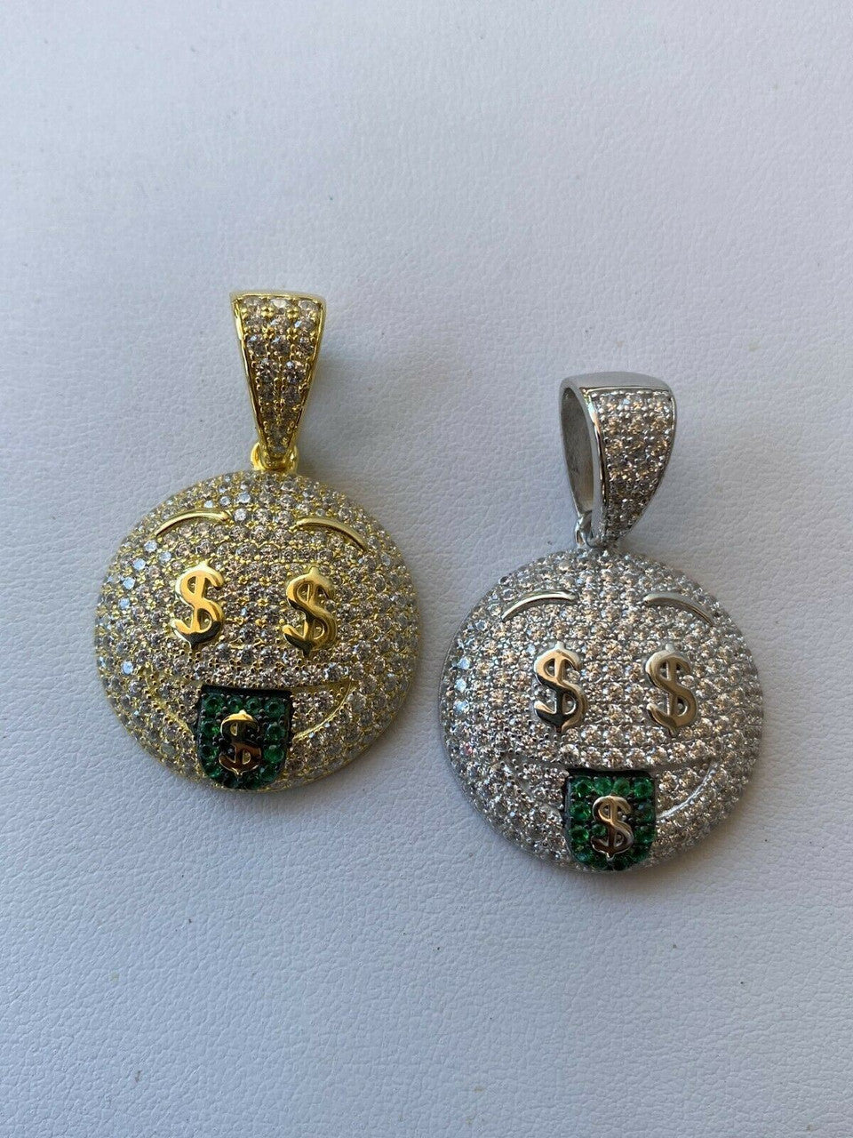 HarlemBling Real 925 Silver Hip Hop Pendant Necklace Iced Emoji Money Mouth Rich Money