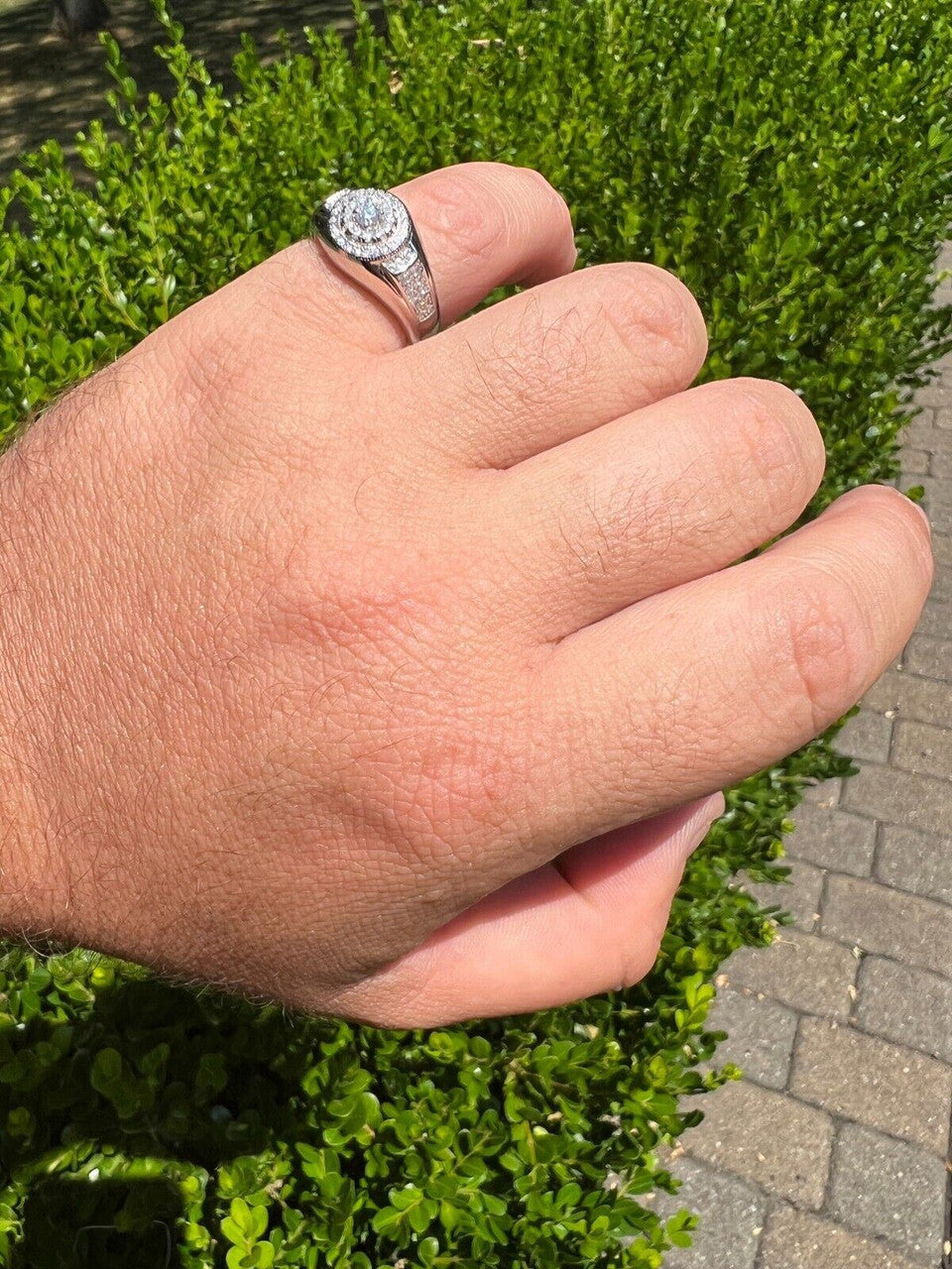 HarlemBling Real 925 Silver Iced 0.6ct VVS Moissanite Jewelry Pinky Ring Pass Diamond Test