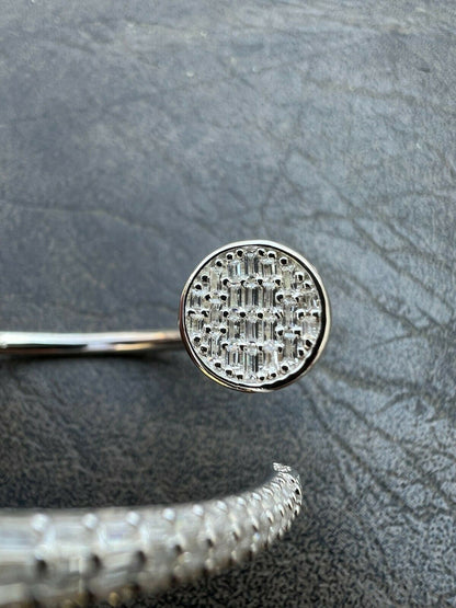 HarlemBling Real 925 Silver Iced Baguette Diamond Nail Bangle Bracelet 6-7.5 Mens Ladies