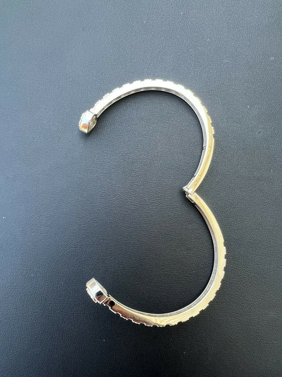 HarlemBling Real 925 Silver Iced Baguette Heart Bangle Cuff Bracelet 6-7.5 Man Made Diamond