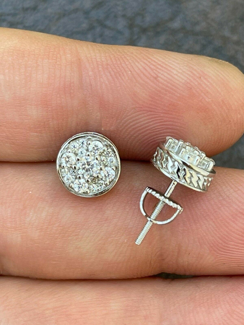 HarlemBling Real 925 Silver Iced Diamond Cluster Mens Ladies Hip Hop Earrings Large Studs