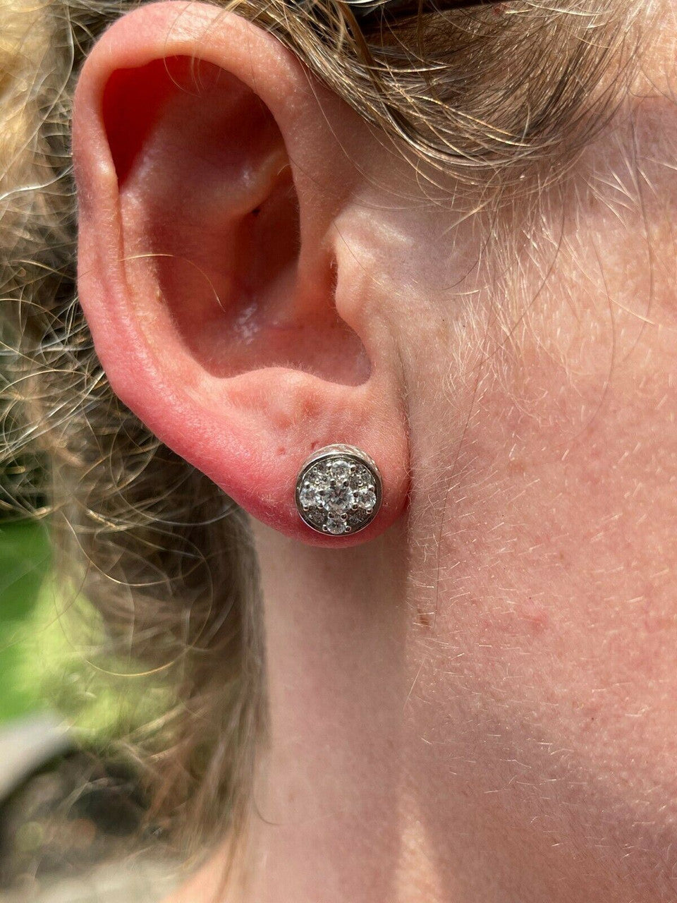 HarlemBling Real 925 Silver Iced Diamond Cluster Mens Ladies Hip Hop Earrings Large Studs