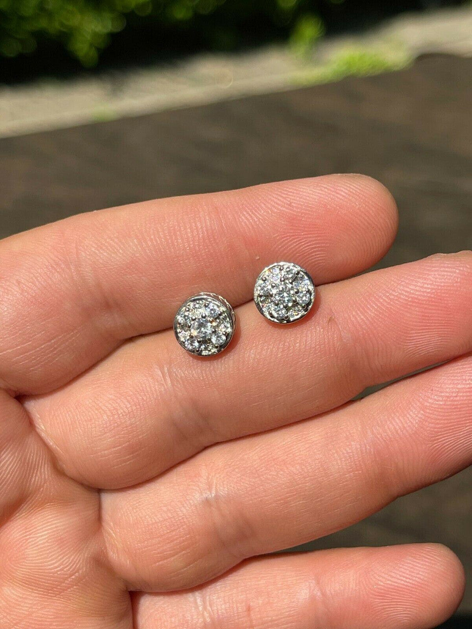 HarlemBling Real 925 Silver Iced Diamond Cluster Mens Ladies Hip Hop Earrings Large Studs