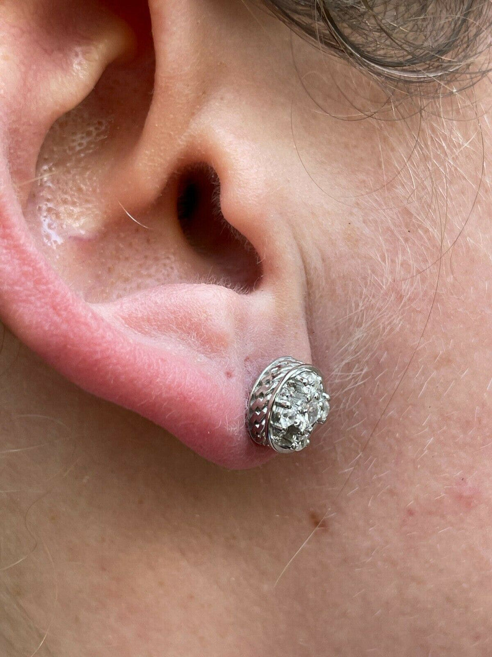 HarlemBling Real 925 Silver Iced Diamond Cluster Mens Ladies Hip Hop Earrings Large Studs