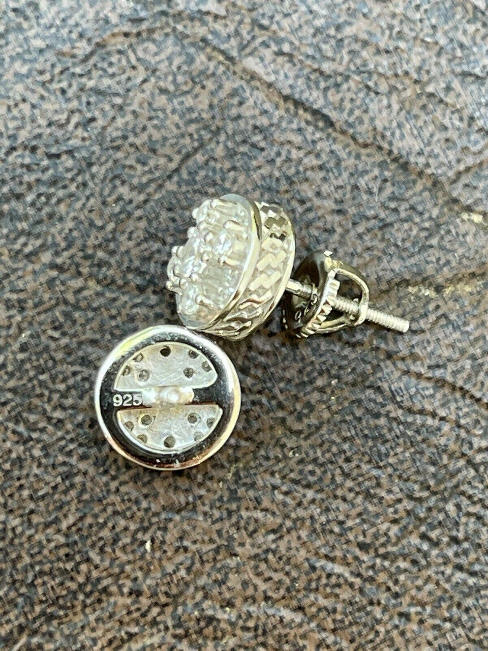 HarlemBling Real 925 Silver Iced Diamond Cluster Mens Ladies Hip Hop Earrings Large Studs