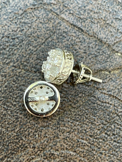 HarlemBling Real 925 Silver Iced Diamond Cluster Mens Ladies Hip Hop Earrings Large Studs