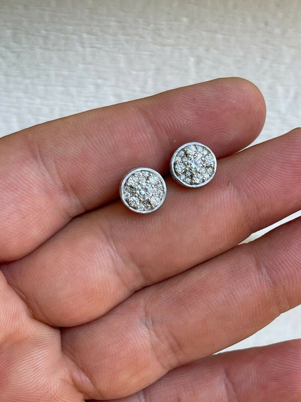 HarlemBling Real 925 Silver Iced Diamond Cluster Mens Ladies Hip Hop Earrings Large Studs