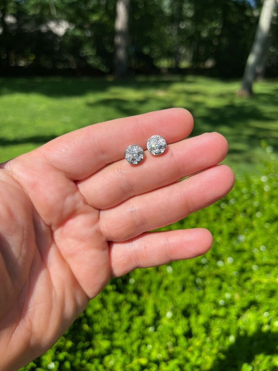 HarlemBling Real 925 Silver Iced Diamond Cluster Mens Ladies Hip Hop Earrings Large Studs