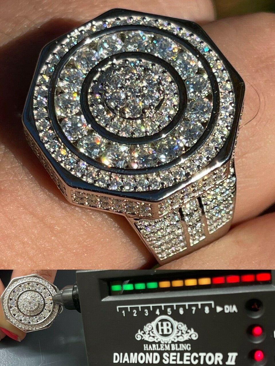 HarlemBling Real 925 Silver Iced Hip Hop 3.6ct Mens MOISSANITE RING Pass Diamond Test Pinky