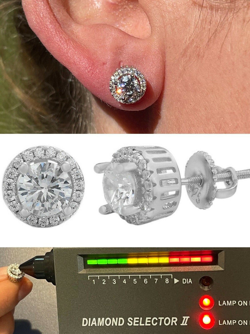 HarlemBling Real 925 Silver Iced Hip Hop Earrings Studs 1.2ct Moissanite - Pass Diamond Test