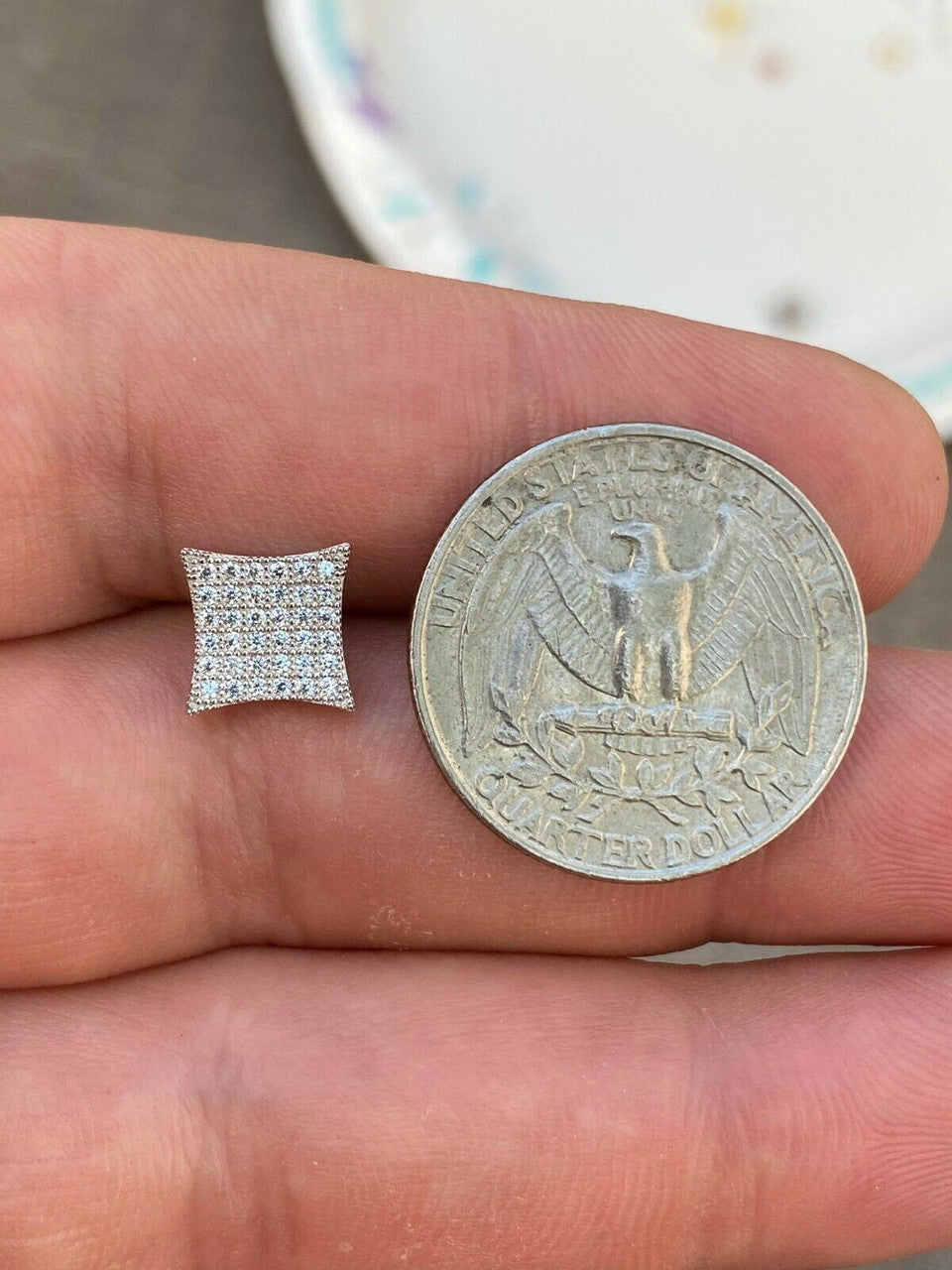 HarlemBling Real 925 Silver Iced Hip Hop Square Kite Earrings MOISSANITE Pass Diamond Tester