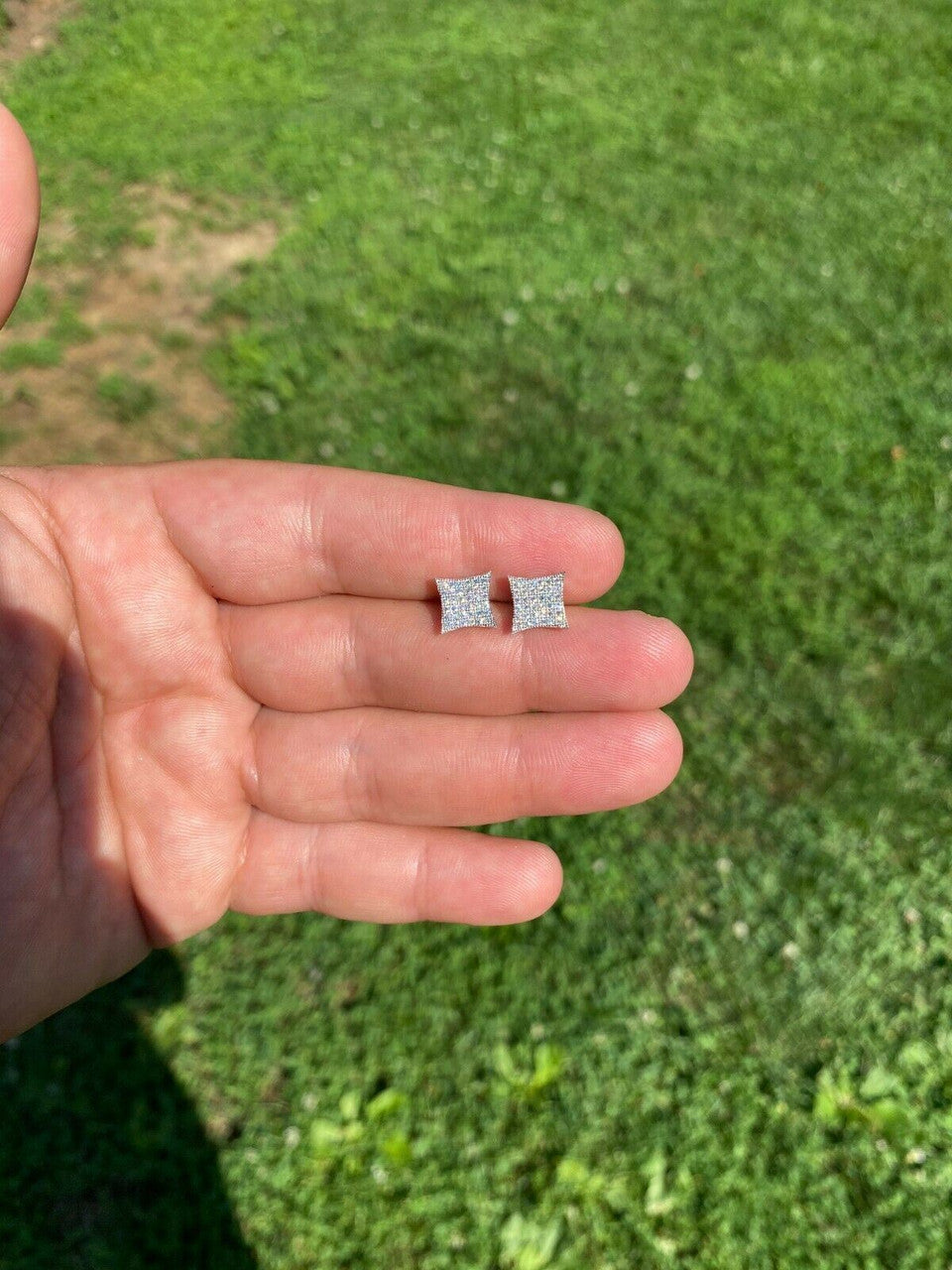 HarlemBling Real 925 Silver Iced Hip Hop Square Kite Earrings MOISSANITE Pass Diamond Tester