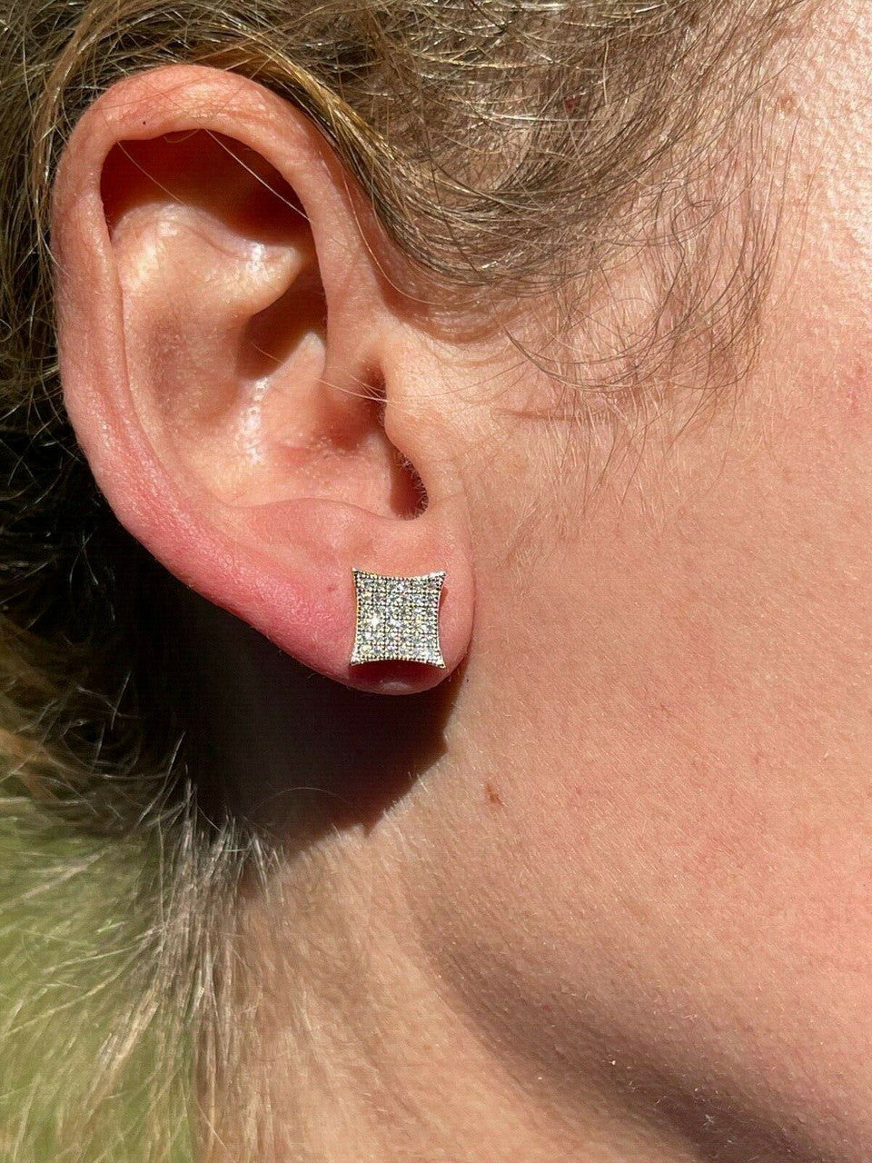 HarlemBling Real 925 Silver Iced Hip Hop Square Kite Earrings MOISSANITE Pass Diamond Tester