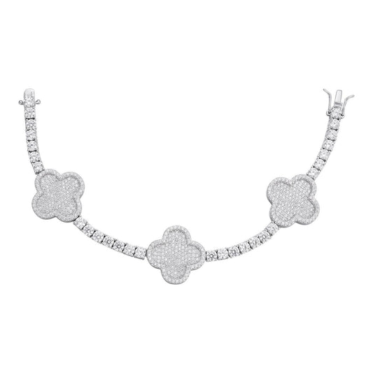 HarlemBling Real 925 Silver Iced Moissanite Clover Shape Tennis Bracelet Mens Ladies Hip Hop