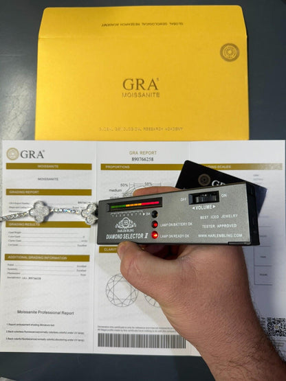 HarlemBling Real 925 Silver Iced Moissanite Clover Shape Tennis Bracelet Mens Ladies Hip Hop