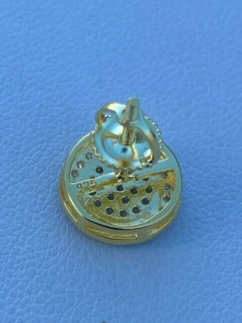 HarlemBling Real 925 Silver Iced Moissanite Hip Hop Mens Earrings Big Studs 14k Gold Finish