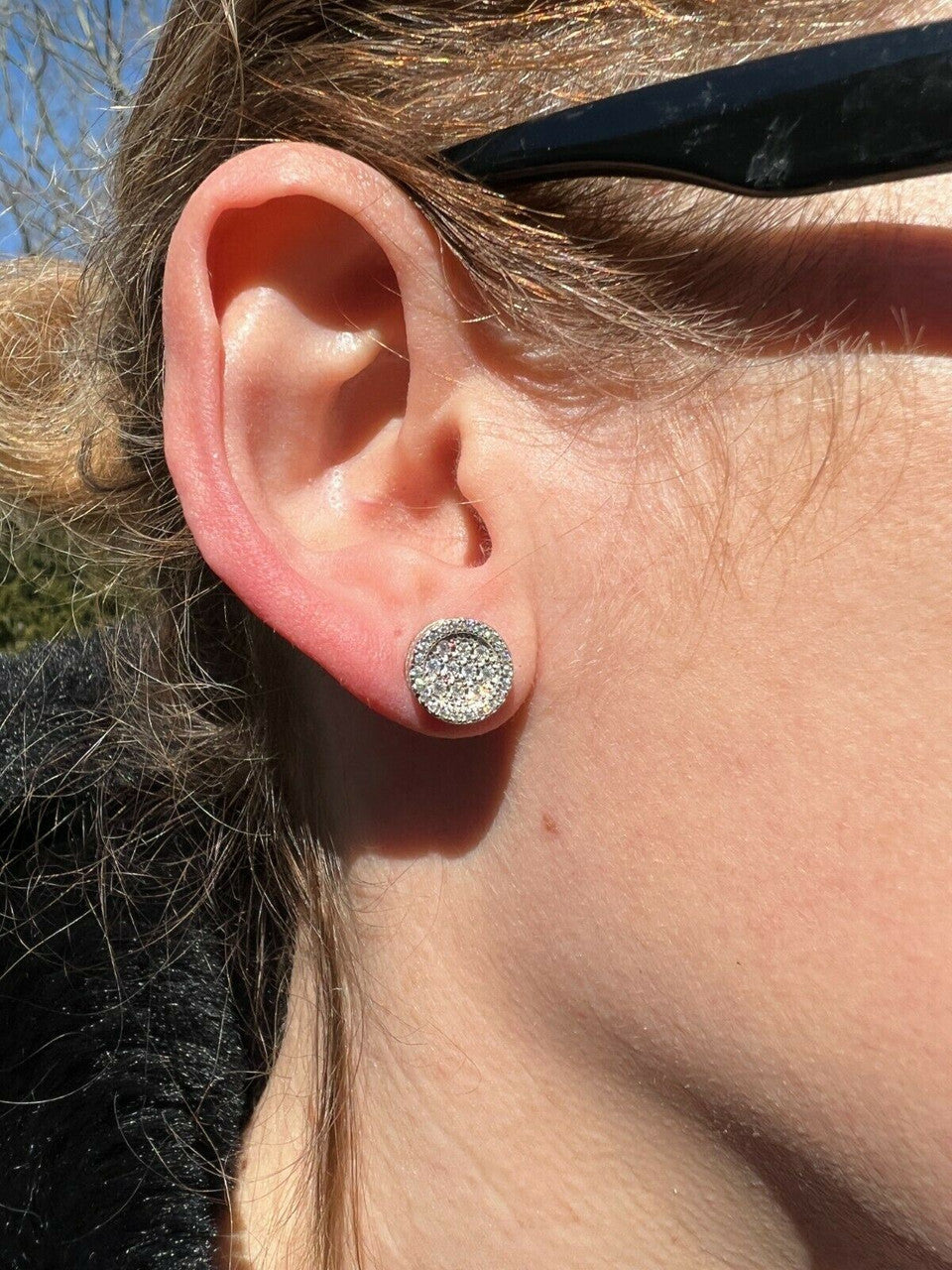 HarlemBling Real 925 Silver Iced Moissanite Hip Hop Round Earrings Studs Pass Diamond Tester