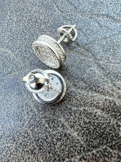 HarlemBling Real 925 Silver Iced Moissanite Hip Hop Round Earrings Studs Pass Diamond Tester
